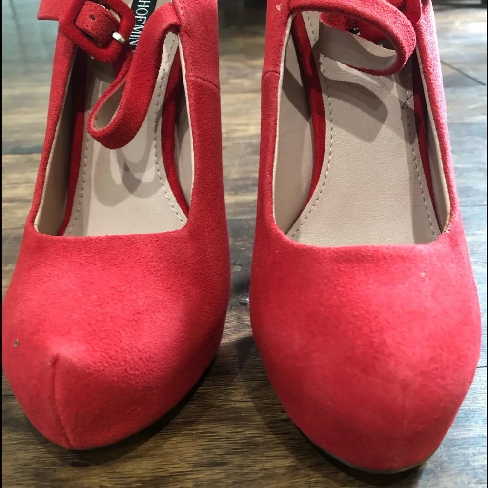 Shoemint x Rachel Bildungsroman Orange Suede Mary Jane‎ Platform Heels Sz…
